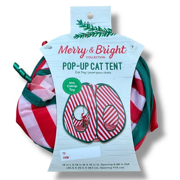 Merry & Bright Pop Up Cat Tent Red White Stripe Catnip Cat Toy Hide And Seek New - Picture 2 of 4
